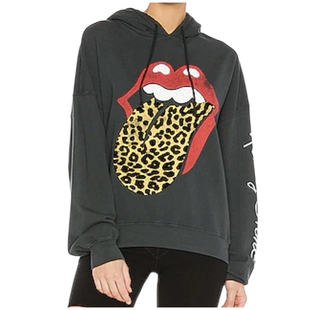 Free People DAYDREAMER X REVOLVE Flocked Rolling Stones Hoodie Sweatshirt XS - Picture 1 of 10